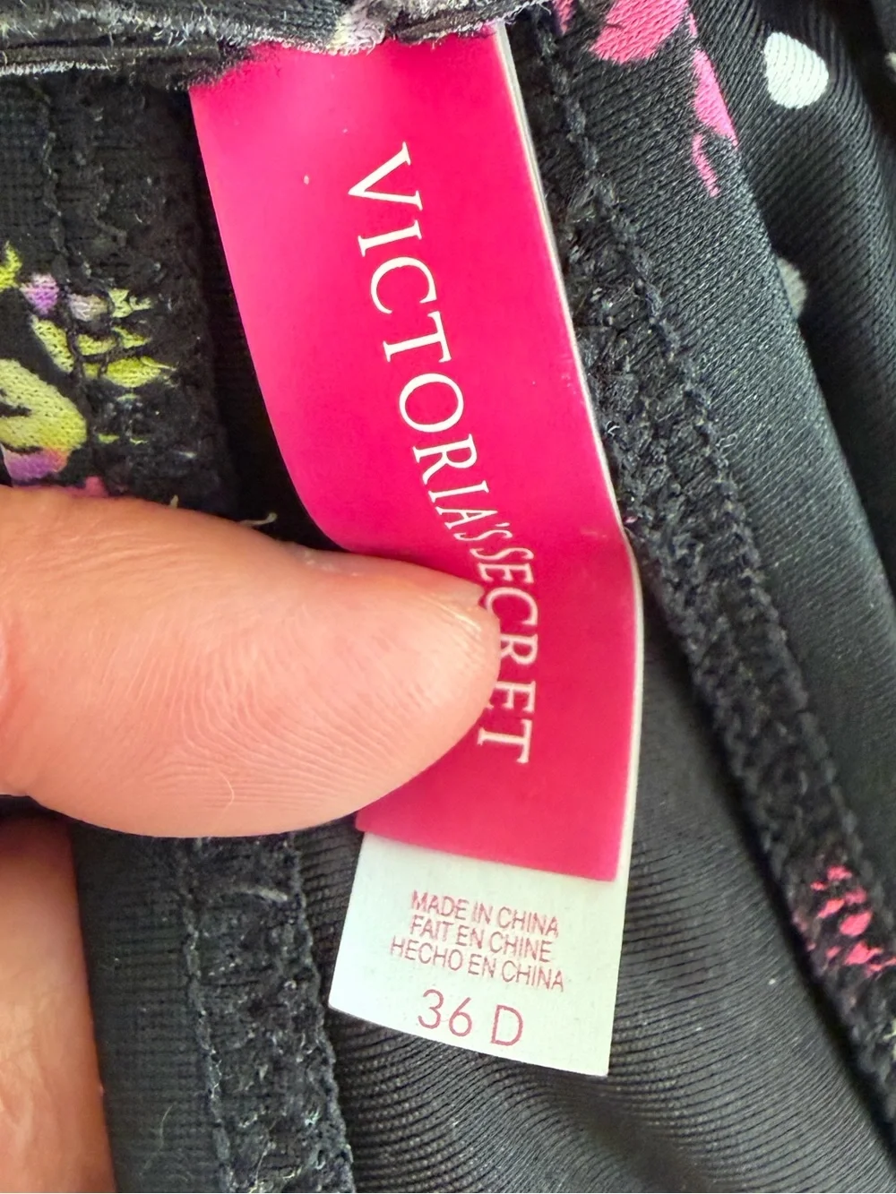 VS VICTORIA’S SECRET LINED PUSH-UP BIKINI TOP 36D BLACK FLORAL